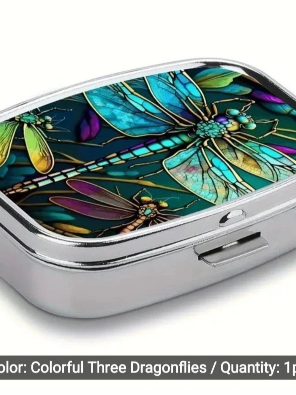 Vibrant & Colorful Dragonfly Portable/Personal Pill Box W/2 Compartment & Mirror